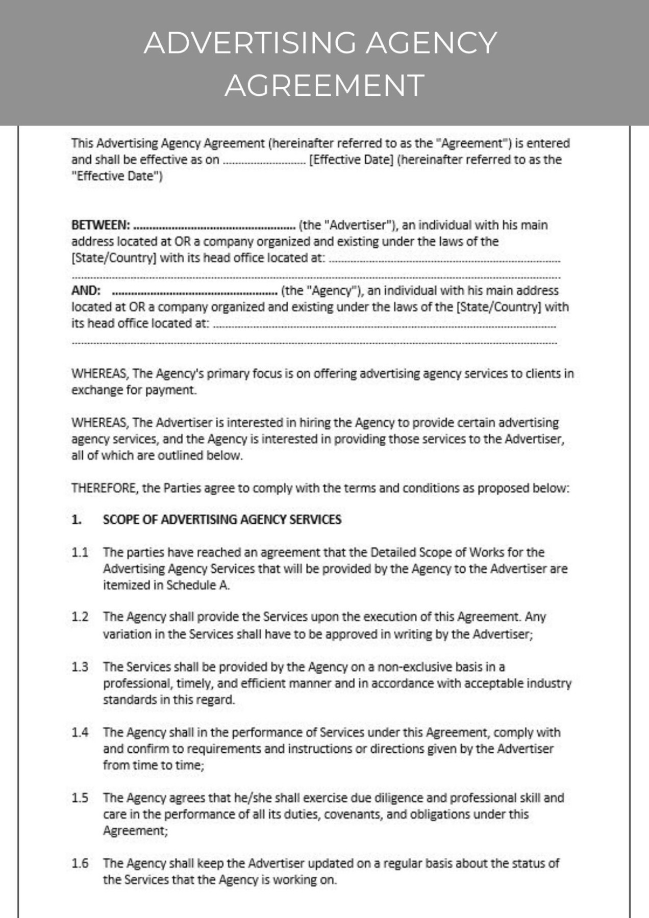 Advertising Agency Agreement