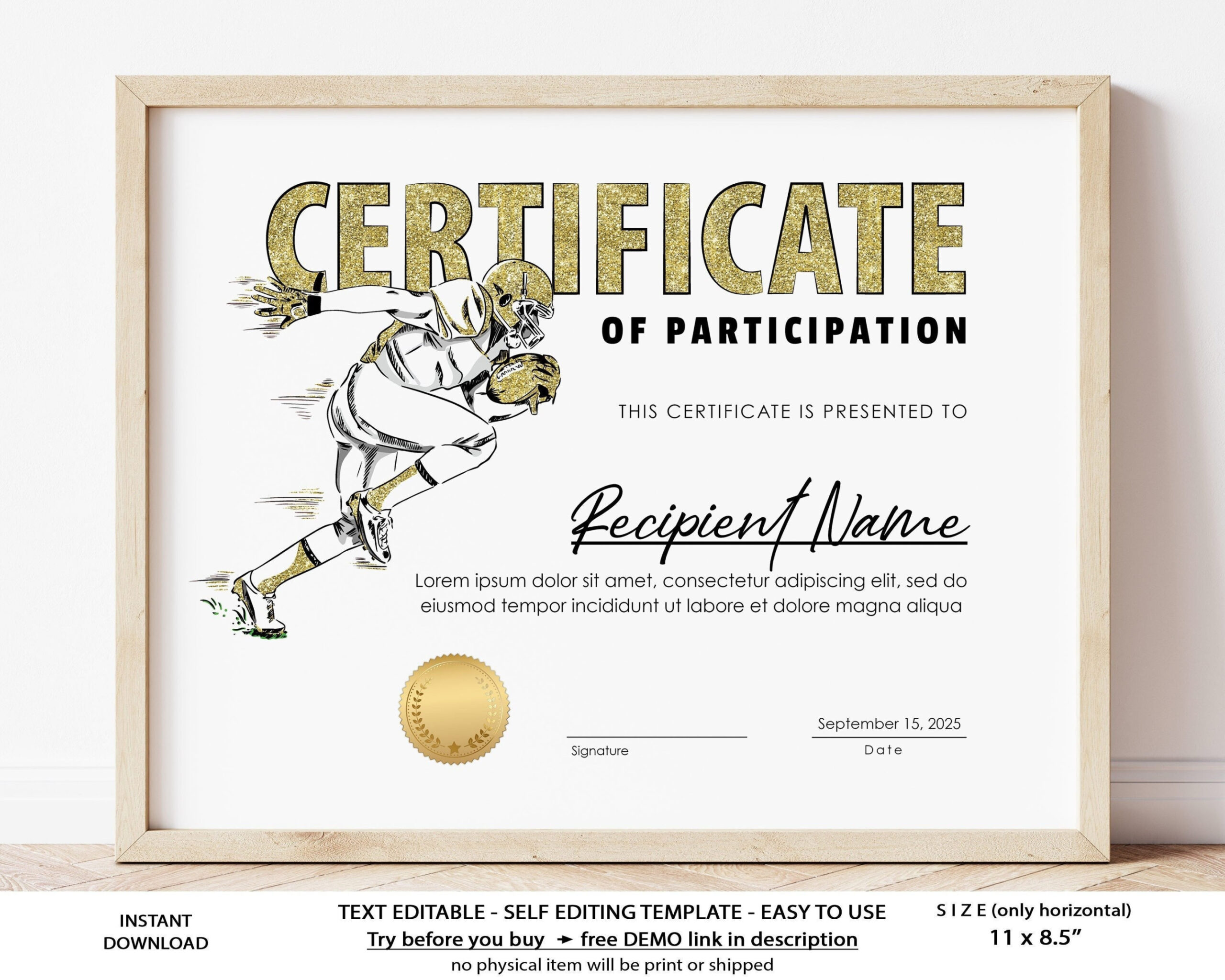 American Football Certificate Template Sports Certificate Award