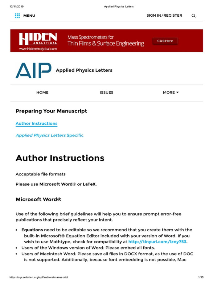 Applied Physics Letters  PDF  Microsoft Word  Media Technology