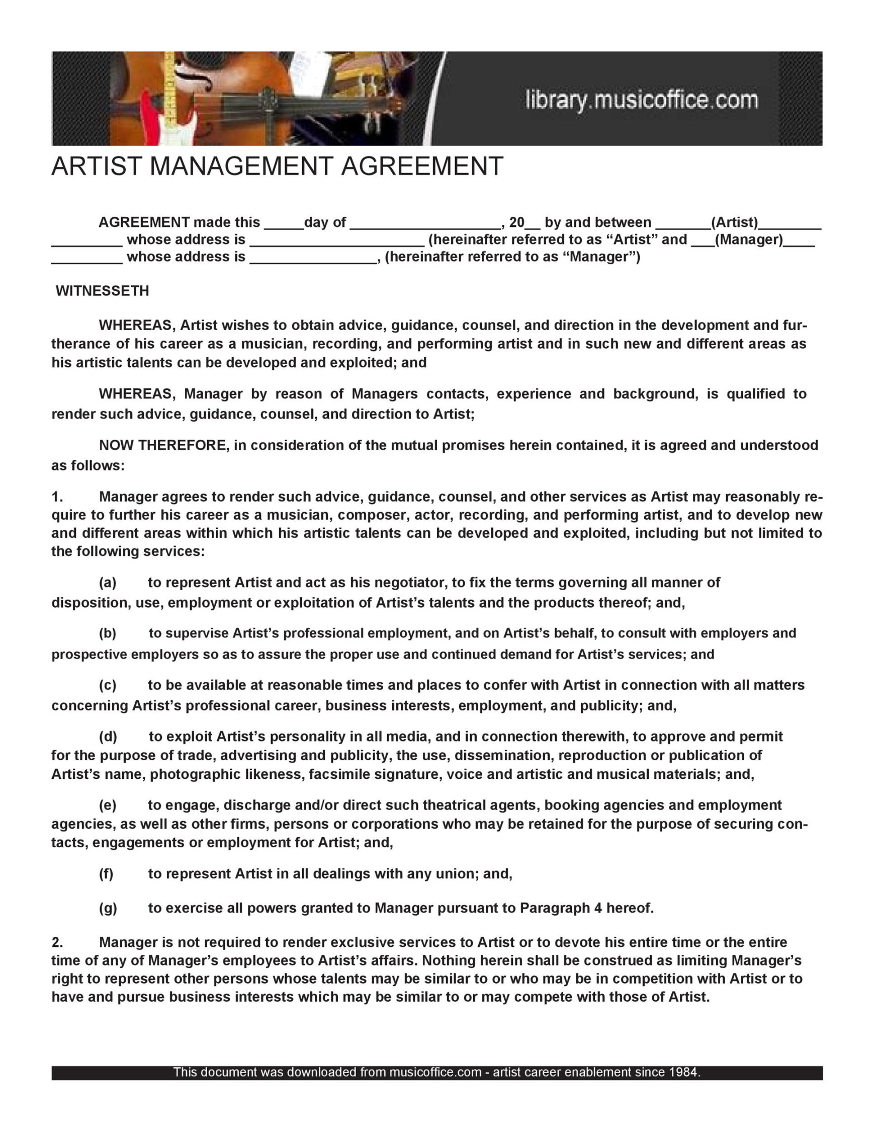 Artist Management Contract Templates (MS Word) ᐅ TemplateLab