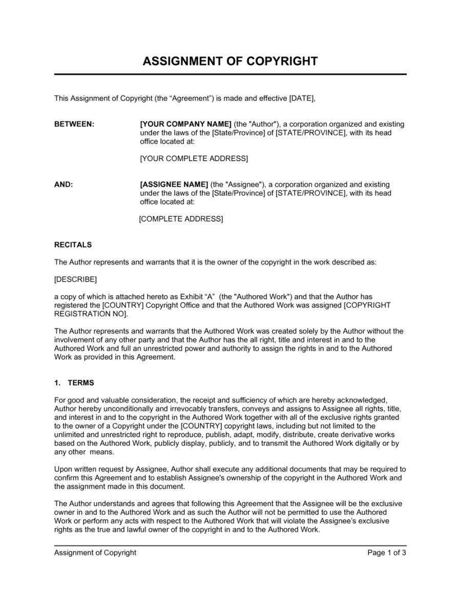 Assignment of Copyright Template (Download)