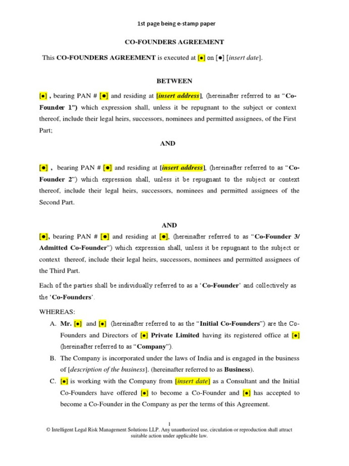 Attachment Co-Founders Agreement Template Detailed  PDF  Board