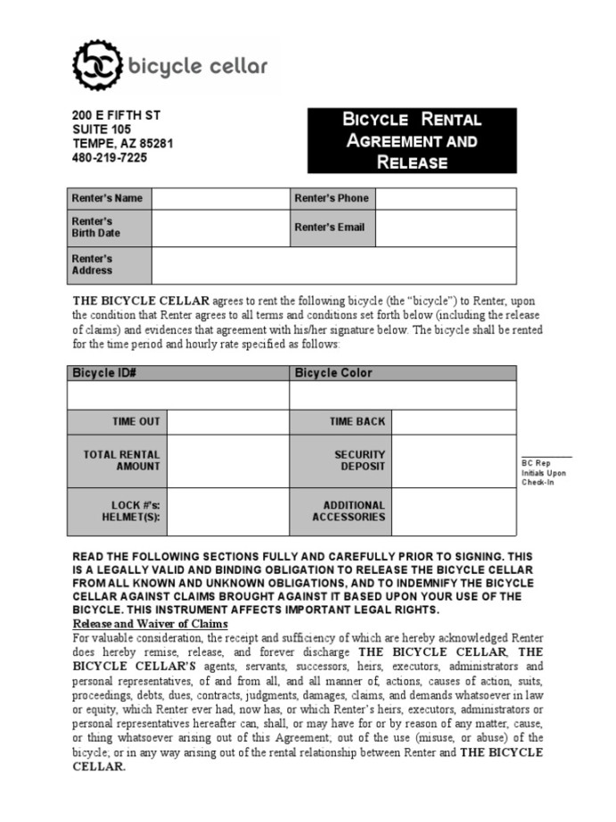 Bike Rental Contract BW  PDF  Indemnity  Lease