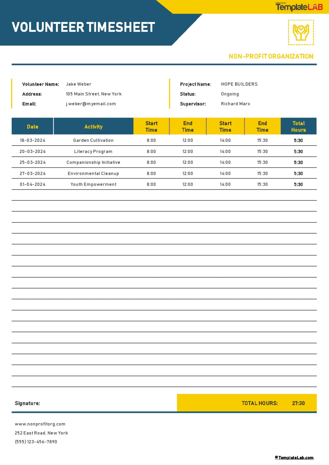 Blank Volunteer Hours Log Templates (Excel & Word)