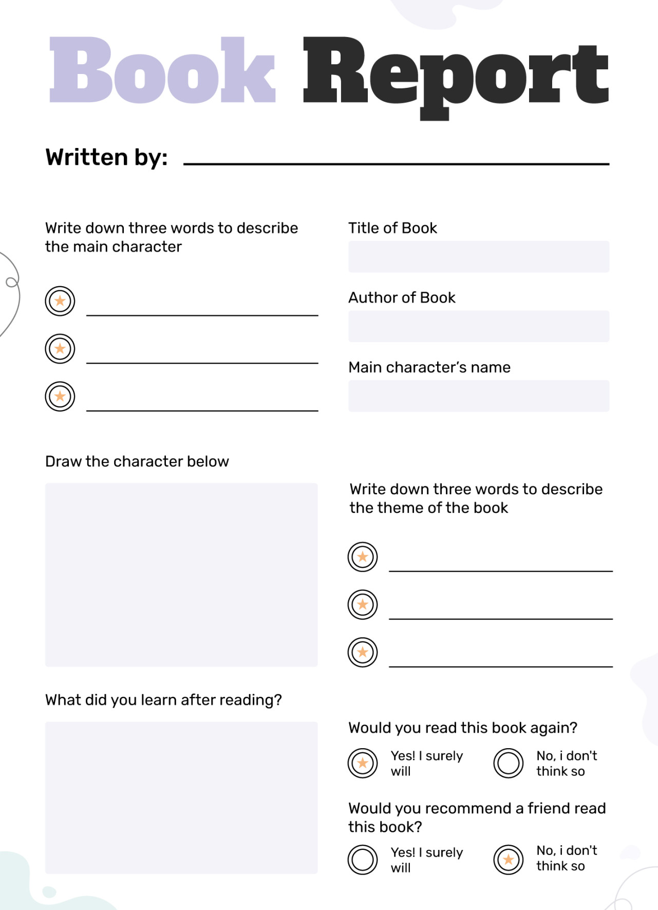 Book Report th Grade Free Google Docs Template - gdoc