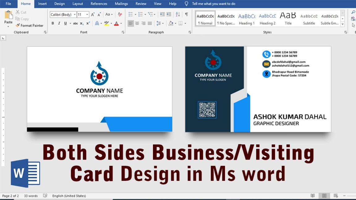 Both side Business Card Design in Ms word  Ready to Print  Business  Card Design in Ms word