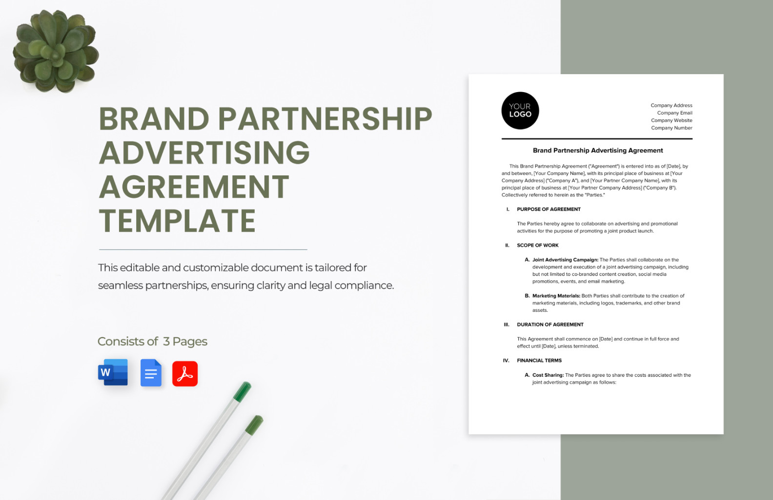 Brand Partnership Advertising Agreement Template in Word, PDF