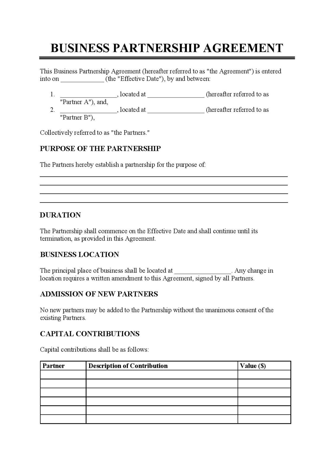 Business Partnership Agreement Template - Free Download - Easy