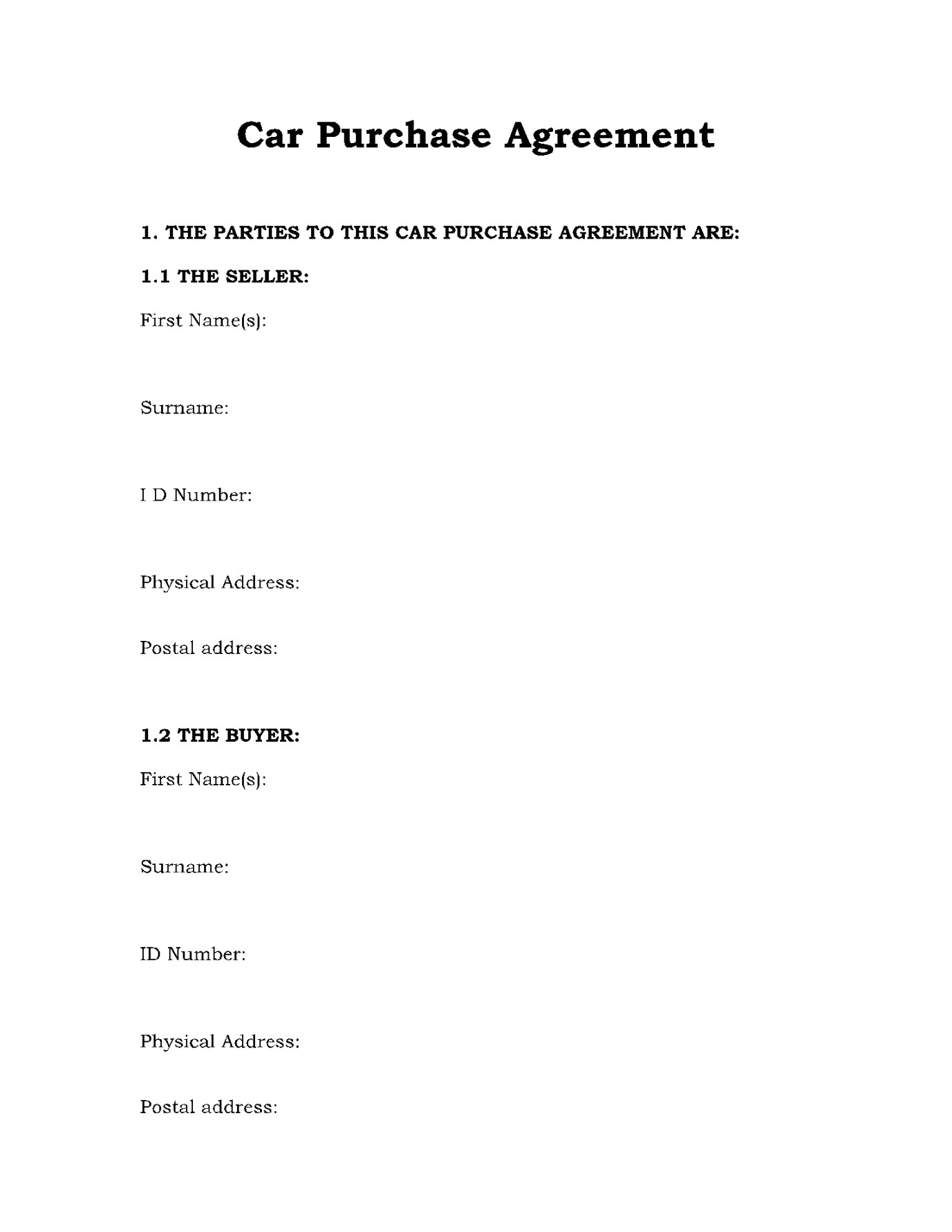 Car Purchase Agreement Template: Get Free Sample Now!