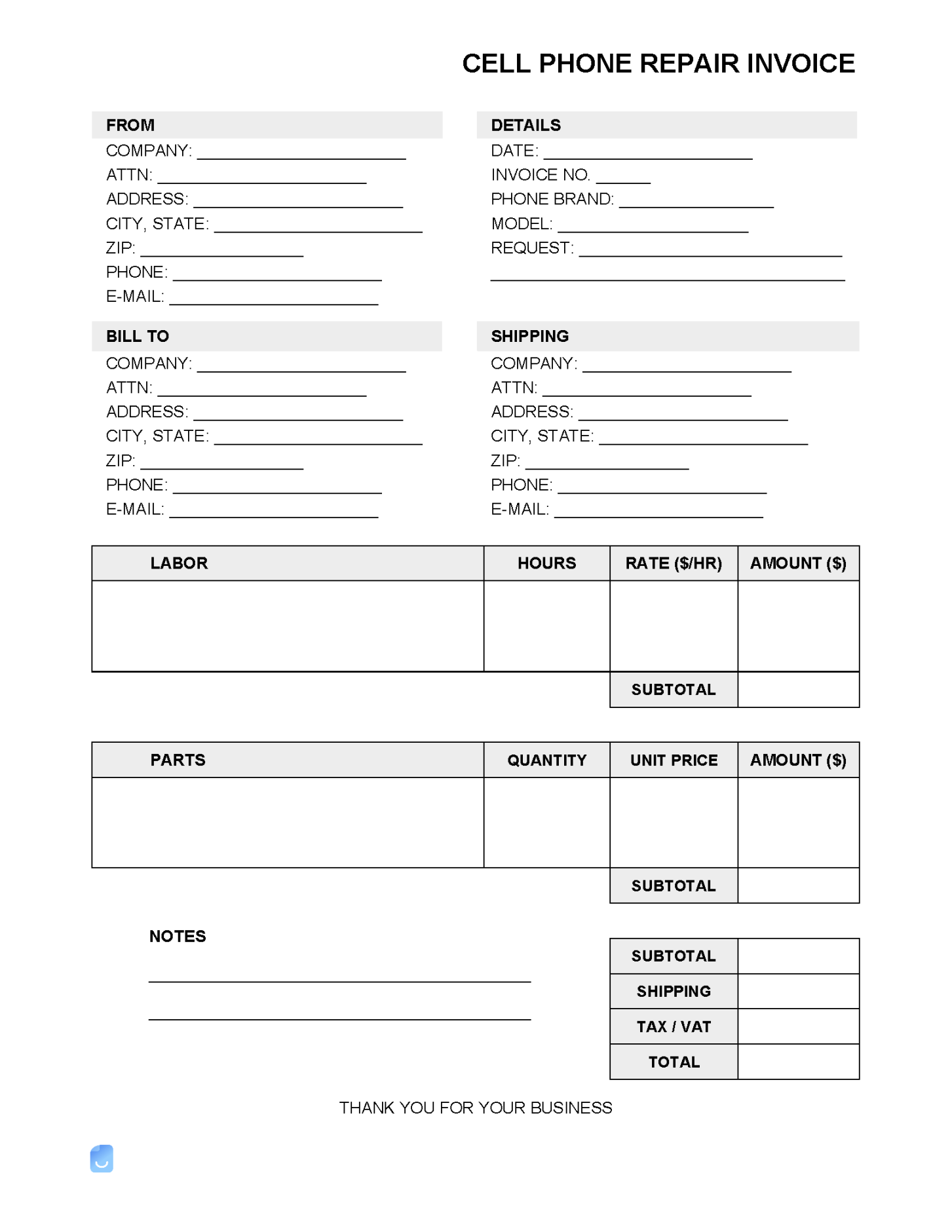 Cell Phone Repair Invoice Template  Invoice Maker