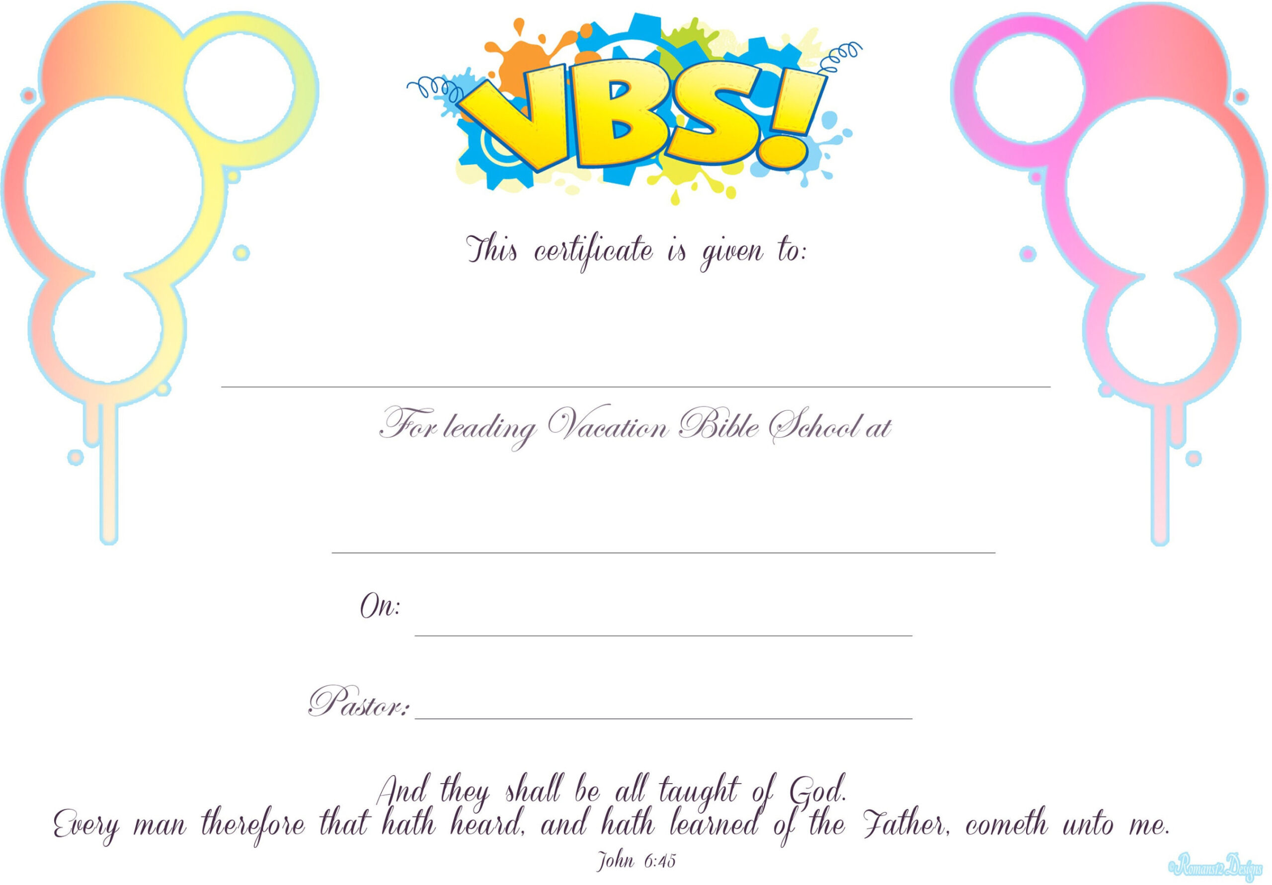 Certificate for VBS Leader Downloadable PDF Customizable Frameable