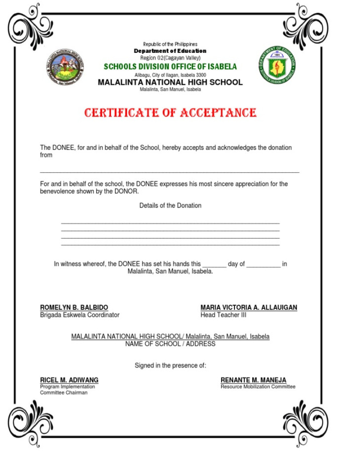 Certificate of Acceptance  PDF