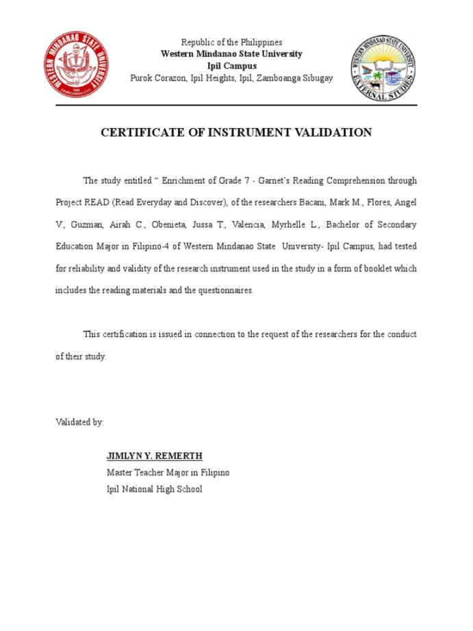 Certificate of Instrument Validation  PDF