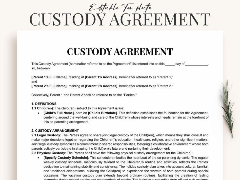 Child Custody Agreement Template Word & PDF Printable / Joint Custody  Agreement Editable Agreement - Etsy Australia