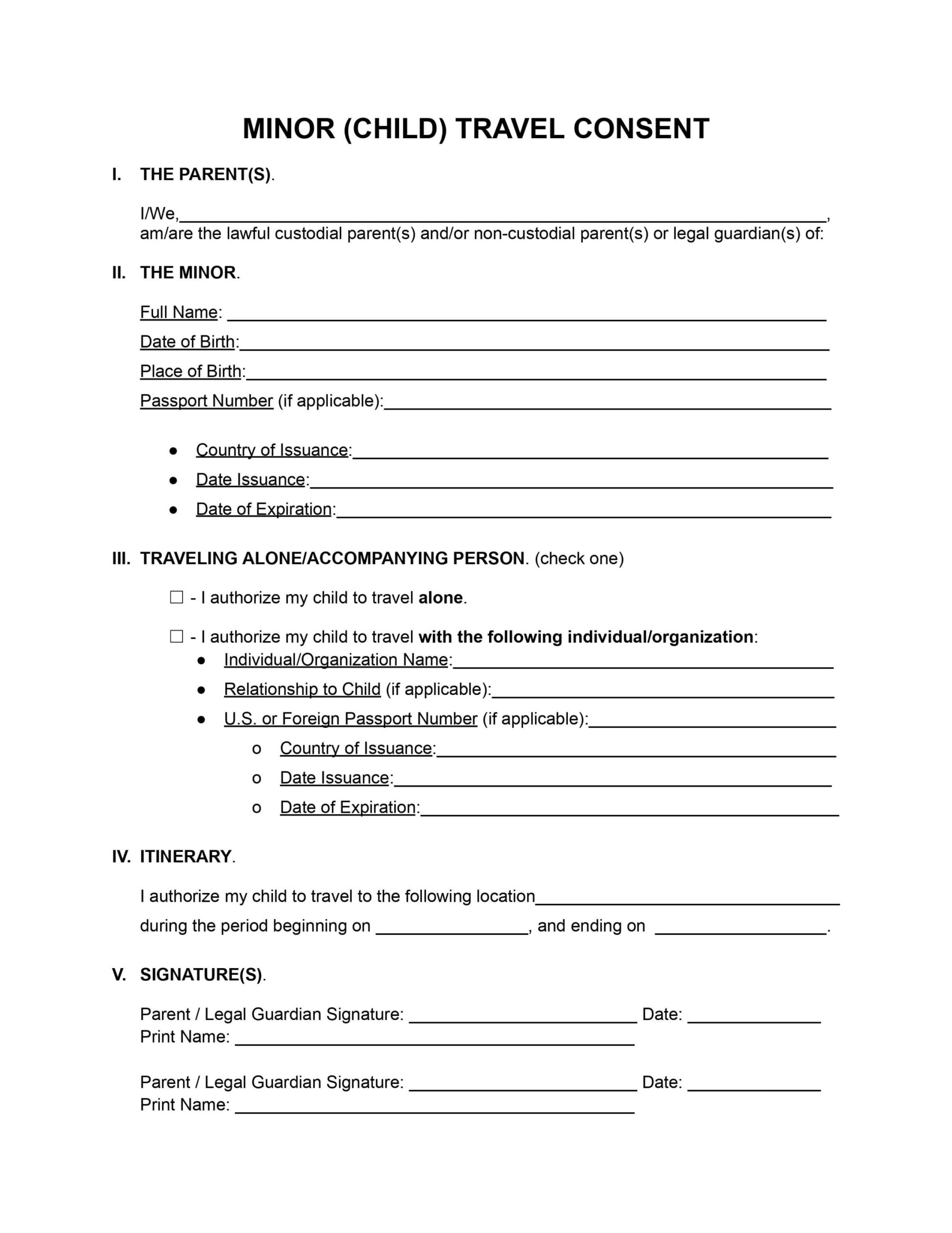 Child (Minor) Travel Consent  PDF Download & Notarization