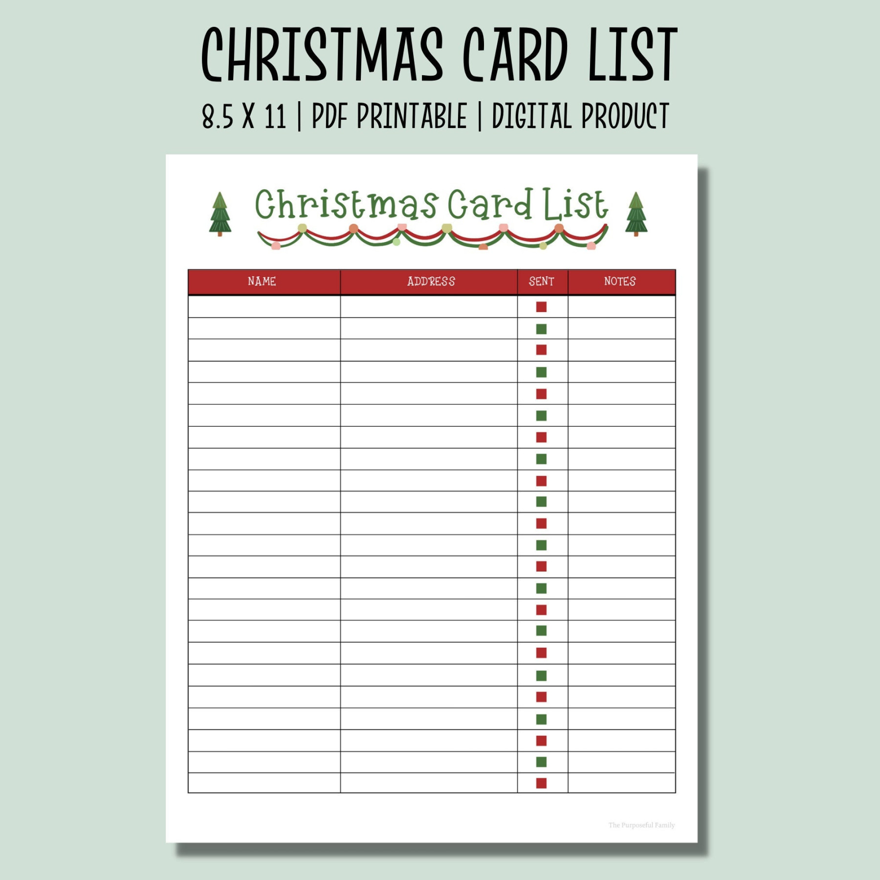 Christmas Card List Printable Checklist Holiday Card Tracker