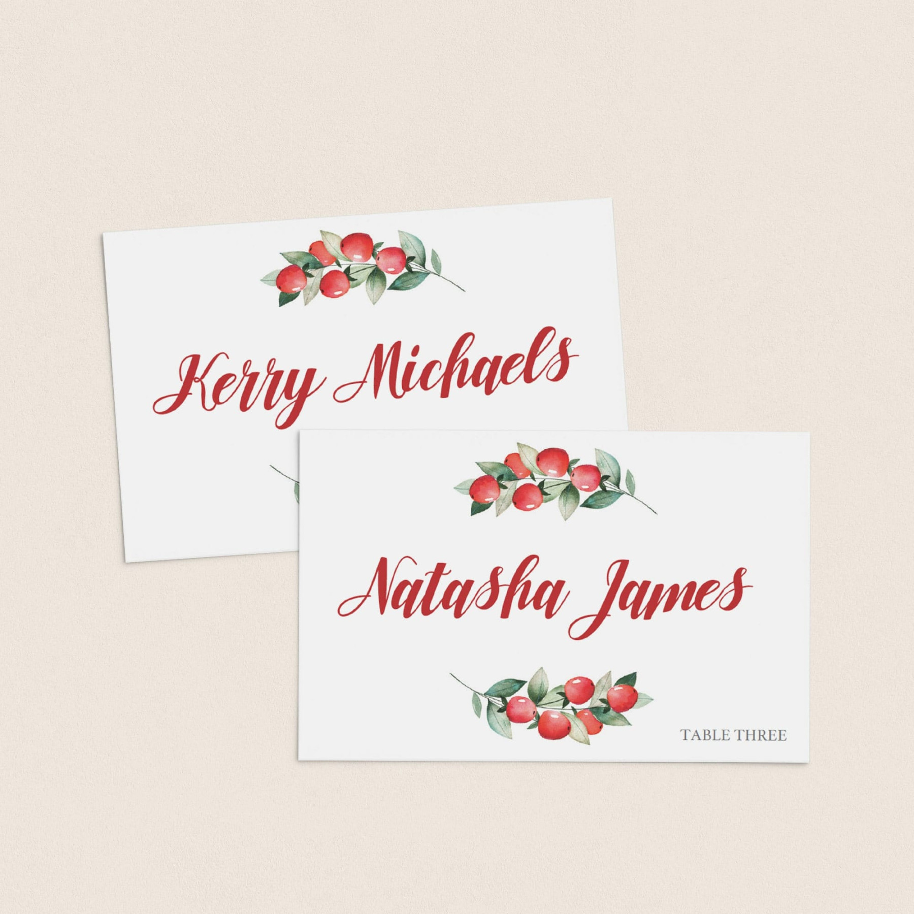 Christmas Place Card Template Holiday Name Tags Instant Download