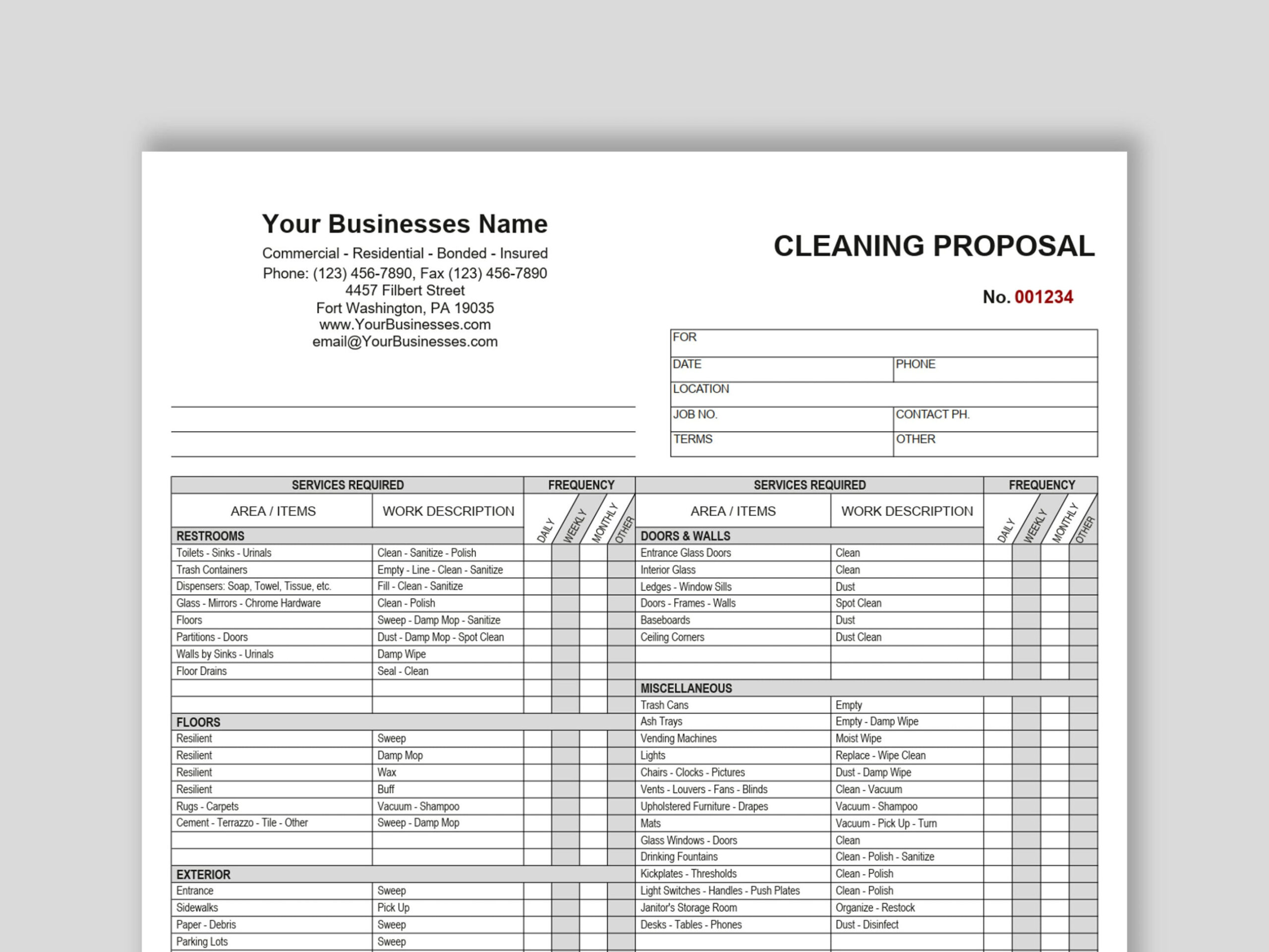 Cleaning Proposal Template, Basic Editable Microsoft WORD and