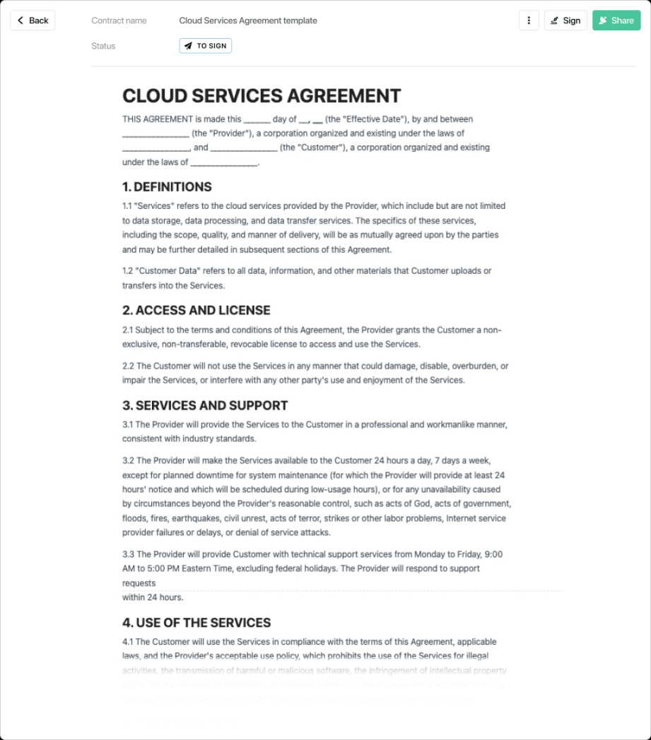 Cloud services agreement template - free to use