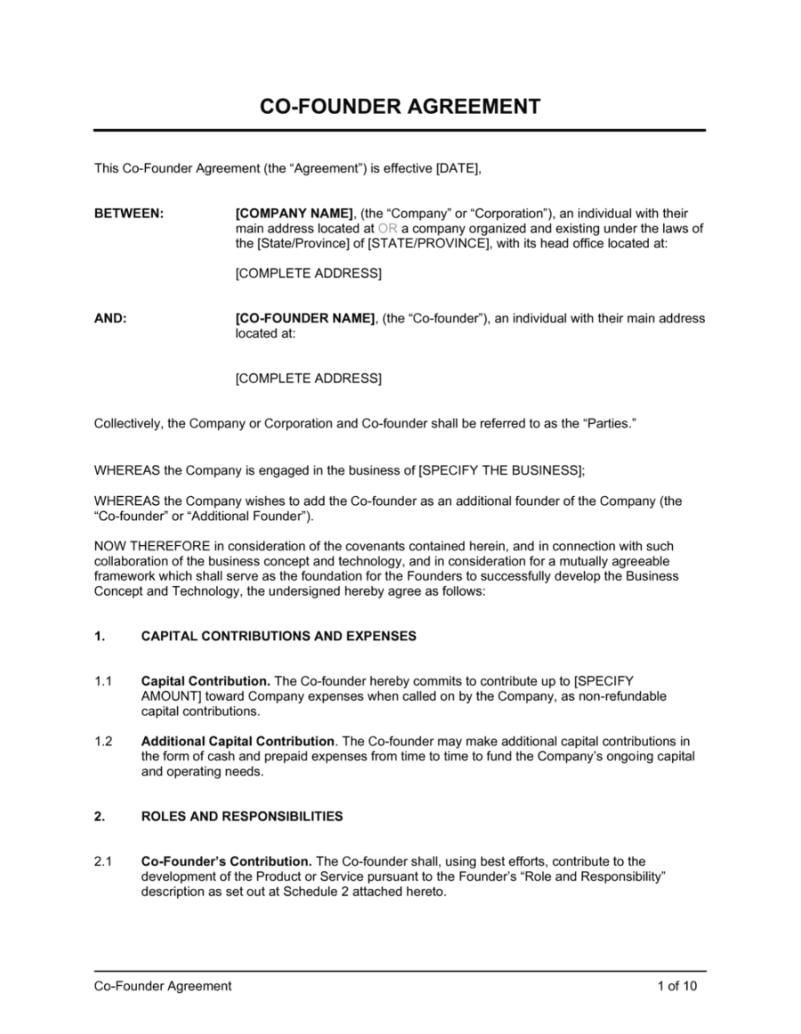 Co-Founder Agreement Template (Download)