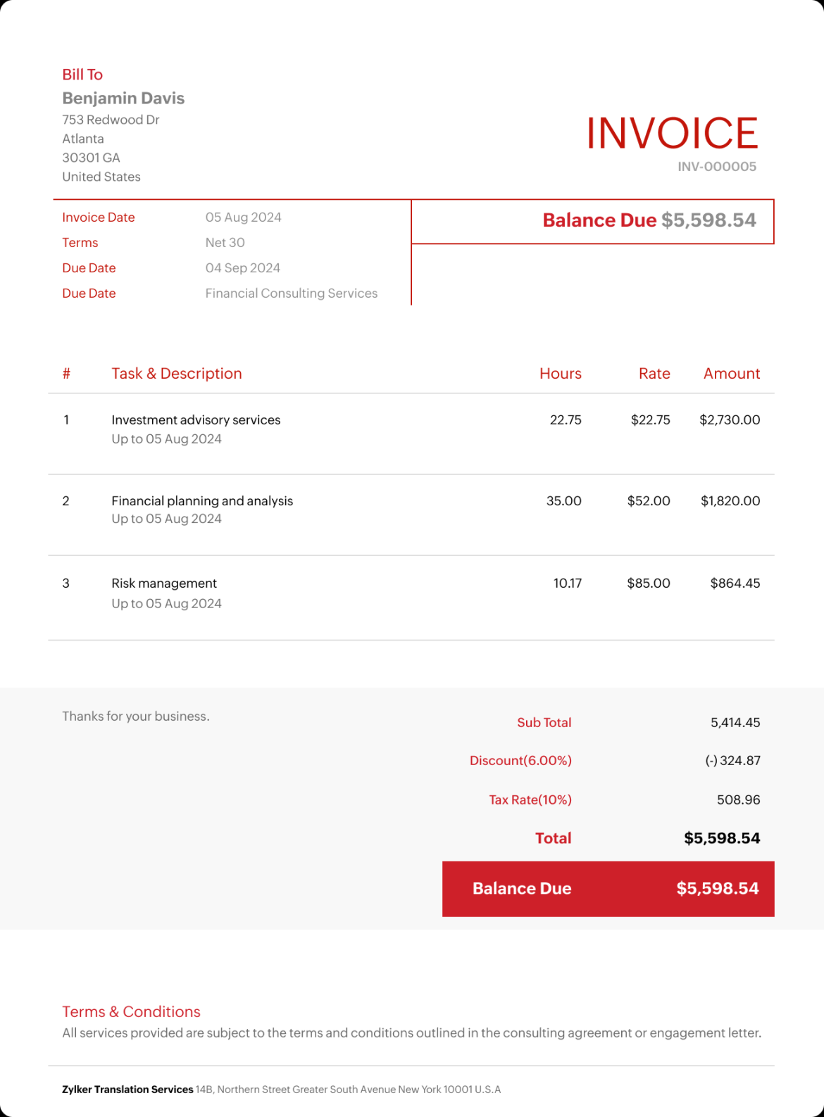 Consulting Invoice Template for download