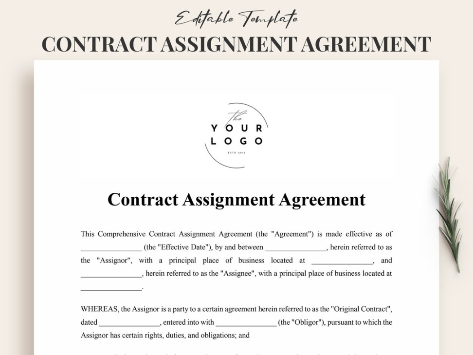 Contract Assignment Agreement Template Instant Download Editable