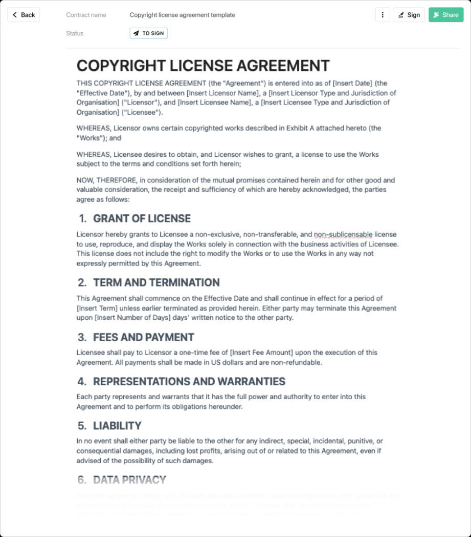 Copyright license agreement - free to use