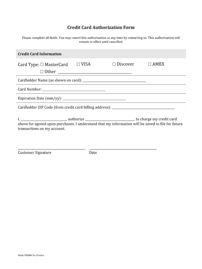 Credit card authorization form template: Fill out & sign online