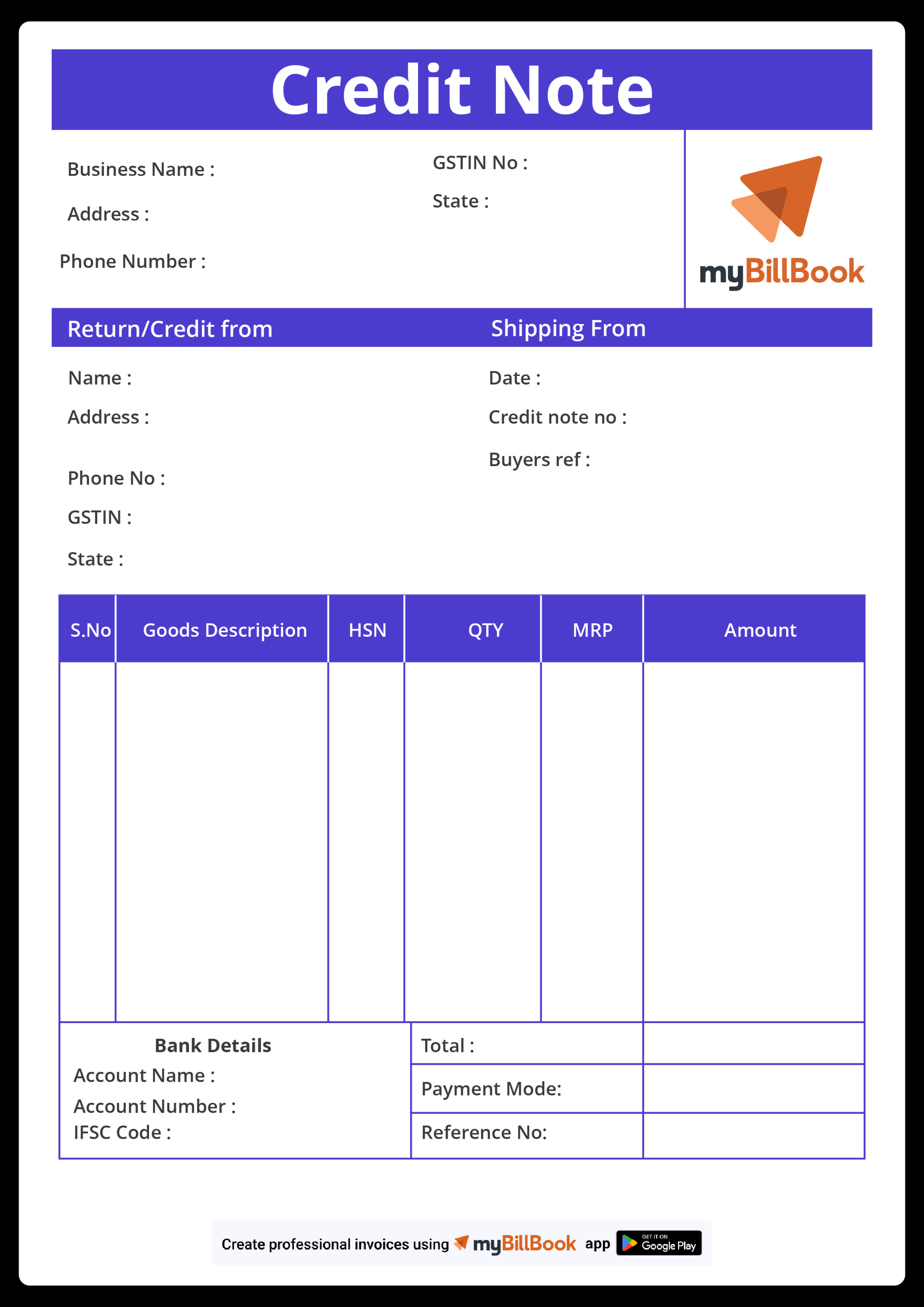 Credit Note Format in Excel, Word, PDF  Free Download