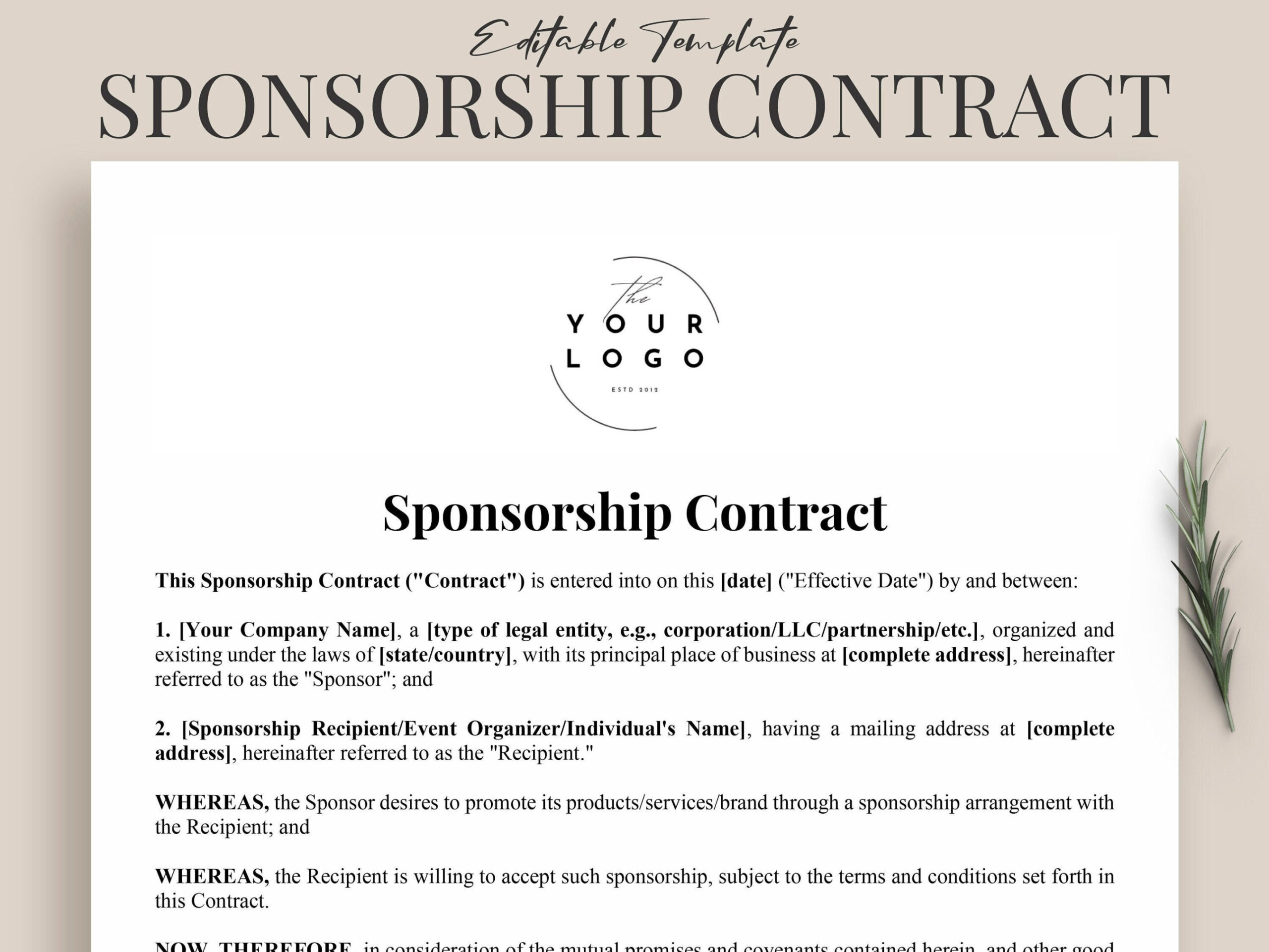 Customizable Sponsorship Contract Template Event Sponsorship