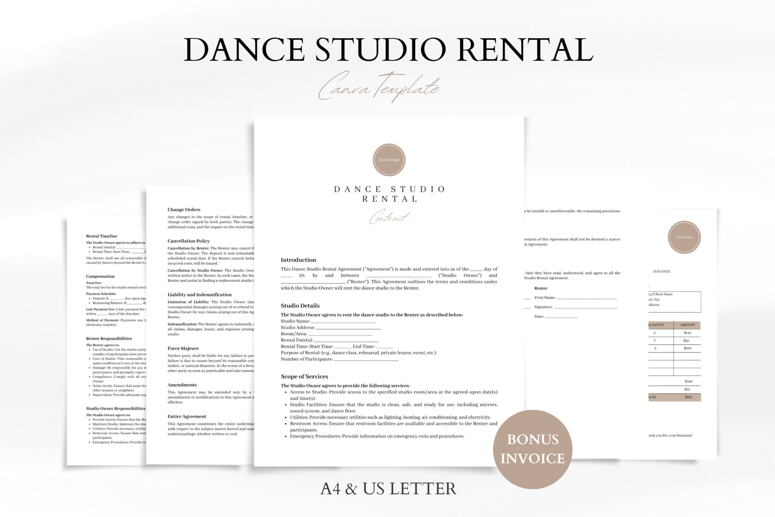 Dance Studio Rental Agreement Template Professional Contract for