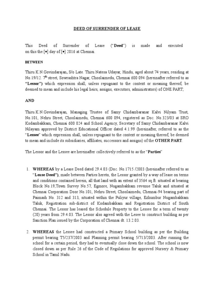 Deed of Surrender of Lease  PDF  Lease  Property Law