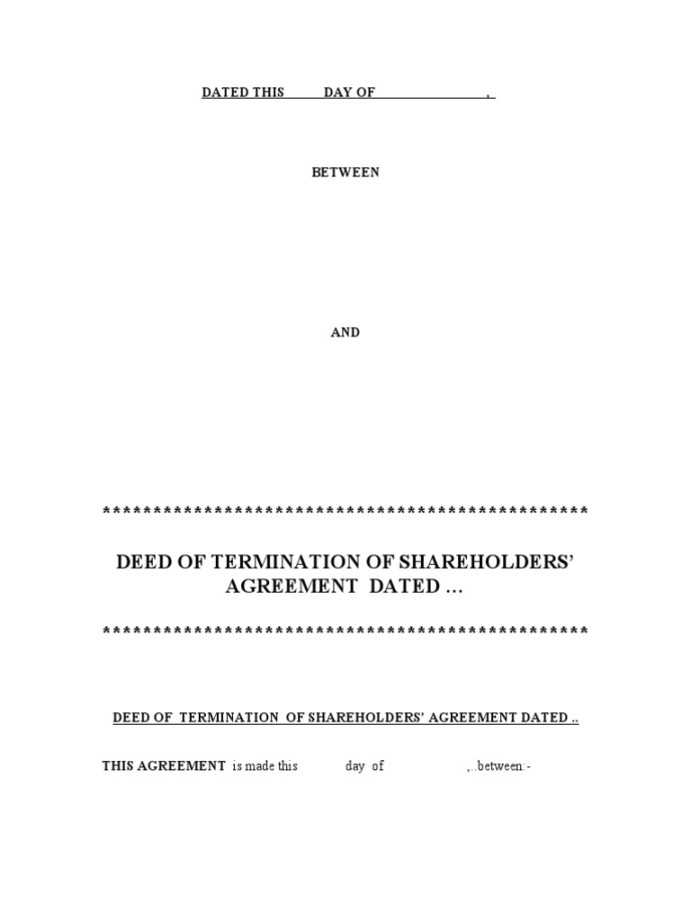 Deed of Termination of Shareholders  PDF  Indemnity  Lease