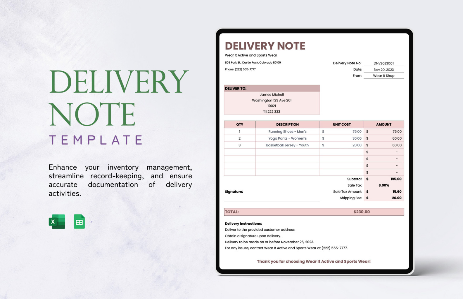 Delivery Note Templates in Excel - FREE Download  Template