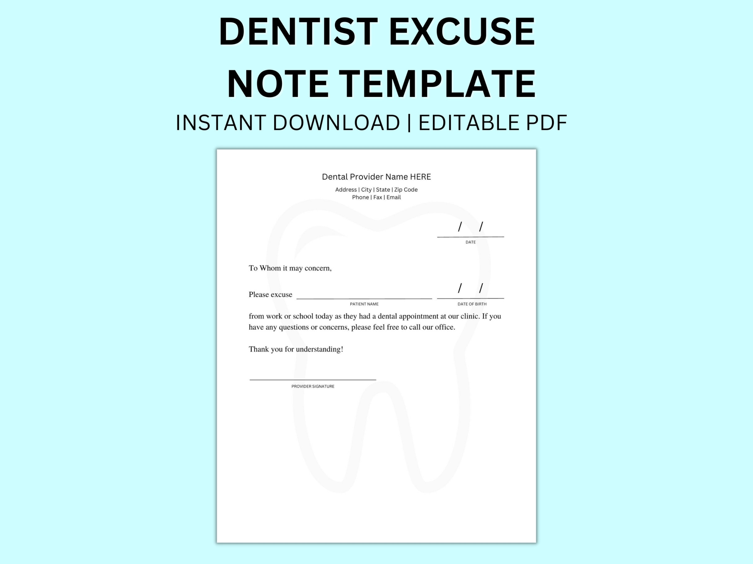 Dentist Note Excuse for School PDF Template Orthodontic Excuse