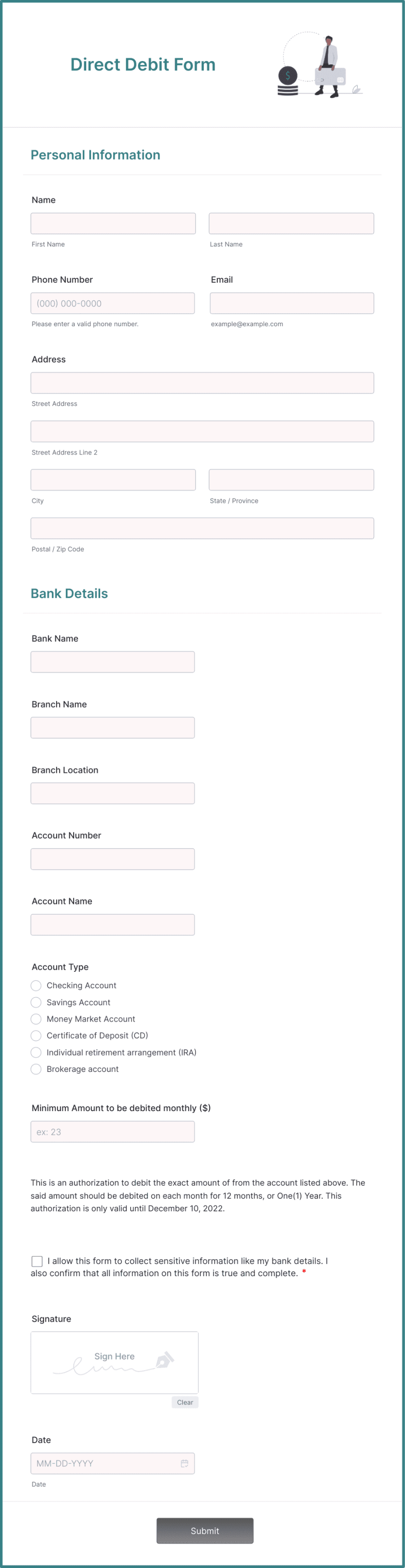 Direct Debit Form Template  Jotform