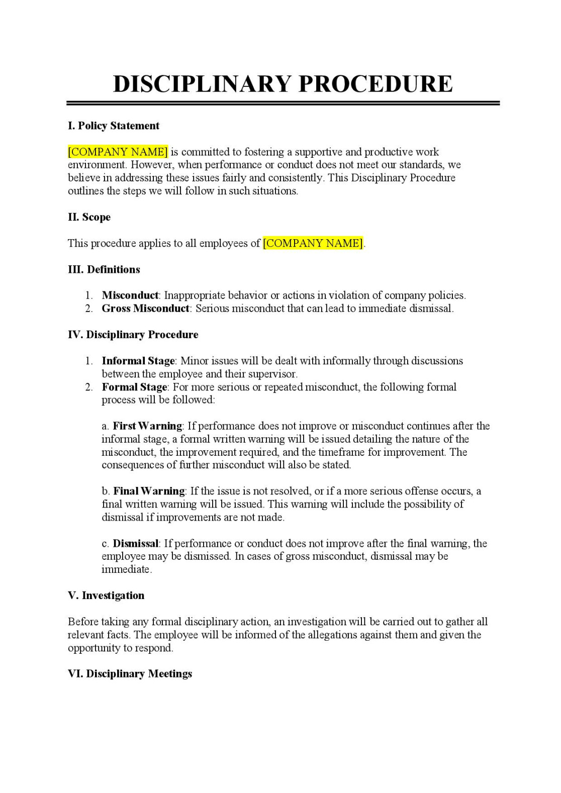 Disciplinary Procedure Template - Free Download - Easy Legal Docs