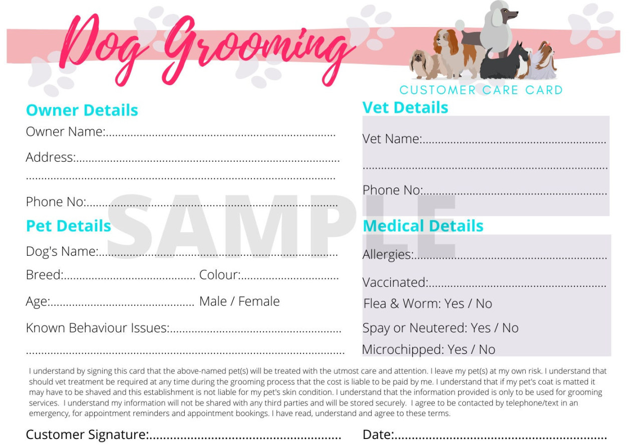 Dog Grooming Record Card PDF Client Digital Download Template - Etsy