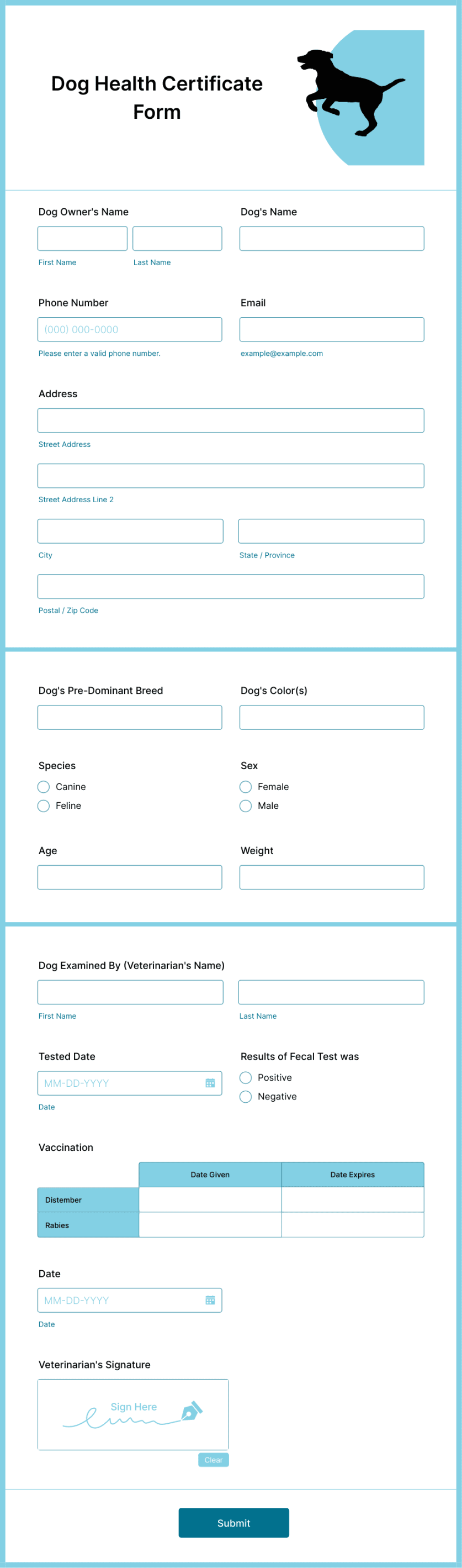 Dog Health Certificate Form Template  Jotform