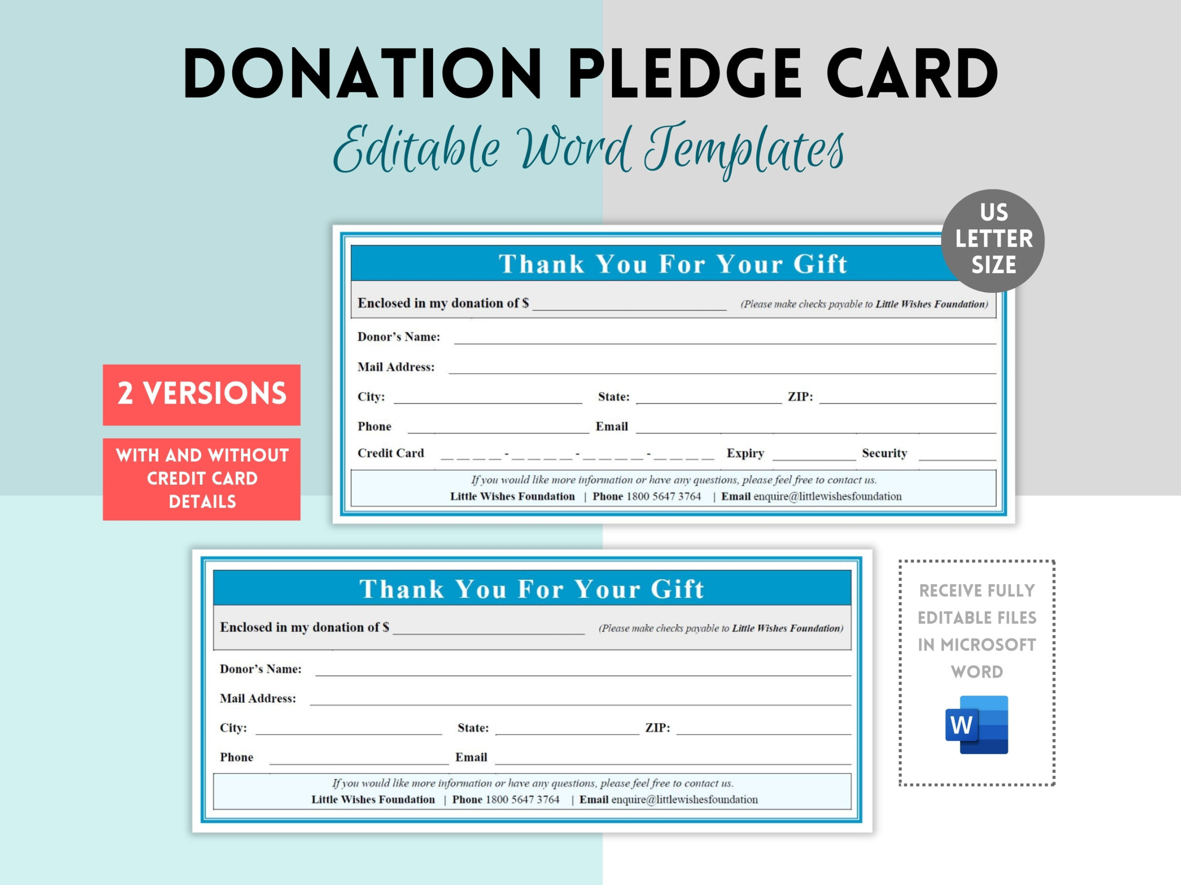 Donation Pledge Card, Donation Form, Donation Flyer, Non Profit