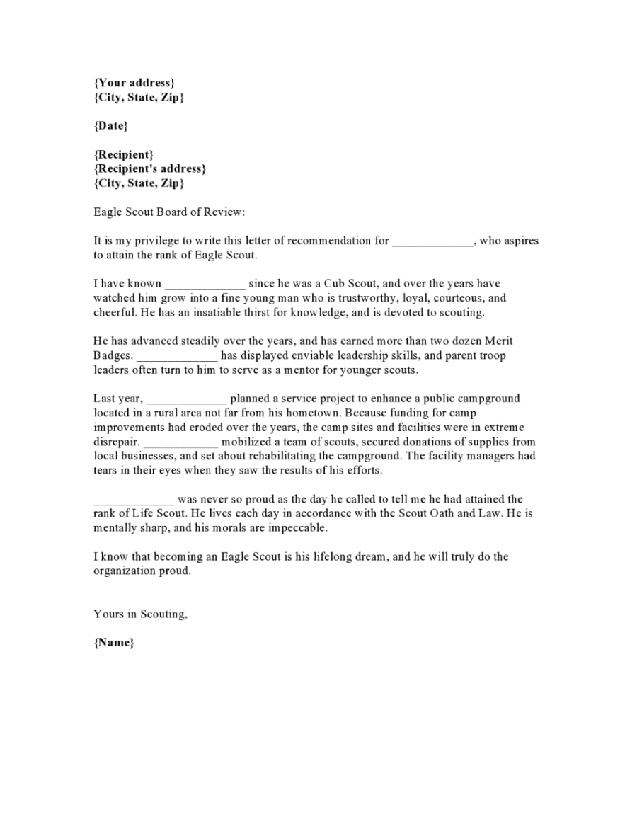 Eagle Scout Recommendation Letter Examples - TemplateArchive