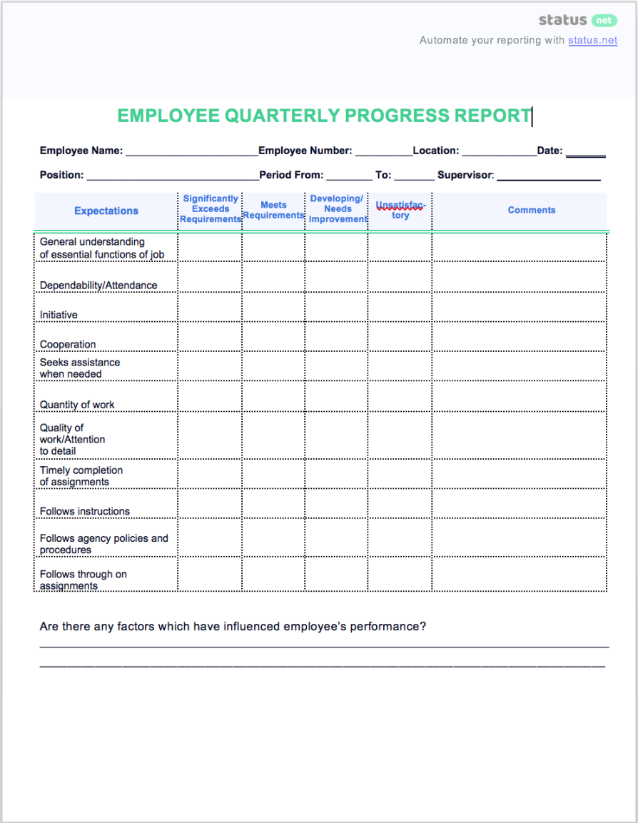 Easy Quarterly Progress Report Templates  Free Download