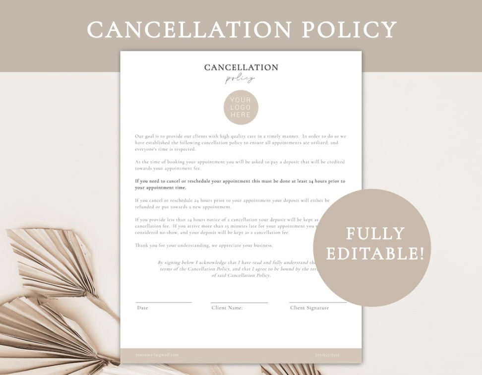 Editable Cancellation Policy Form Appointment Cancellation Policy