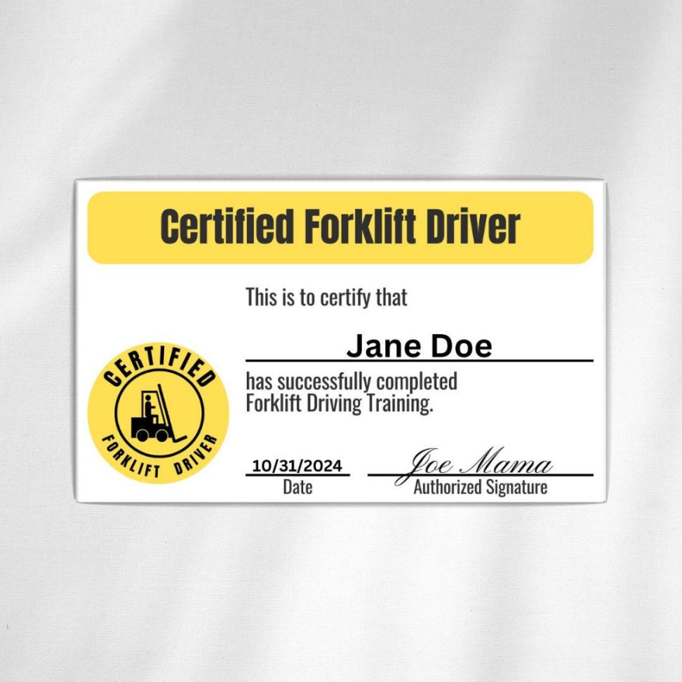 Editable Forklift Certification Card Driver Costume Template