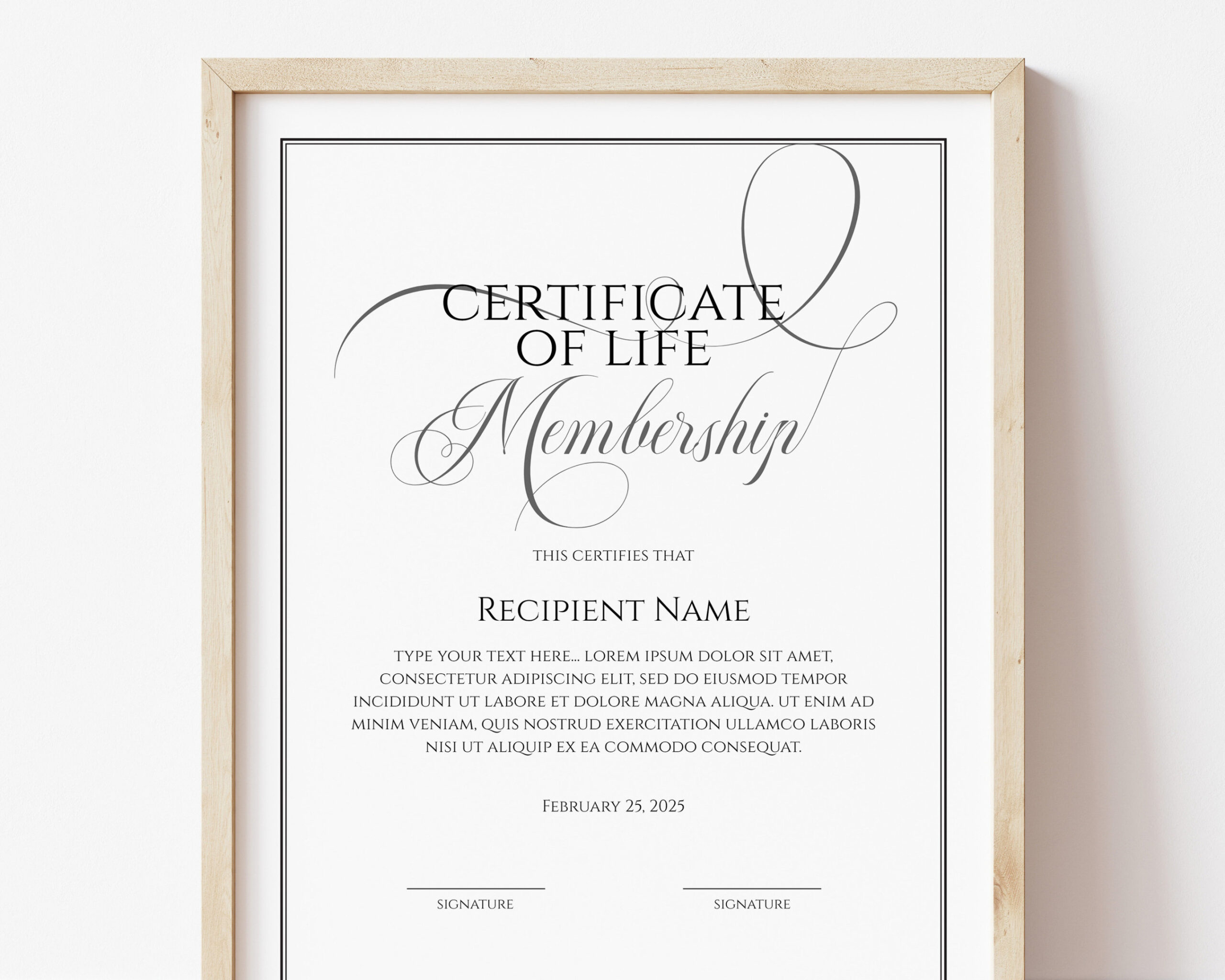 Editable Life Membership Certificate Template, Printable Elegant