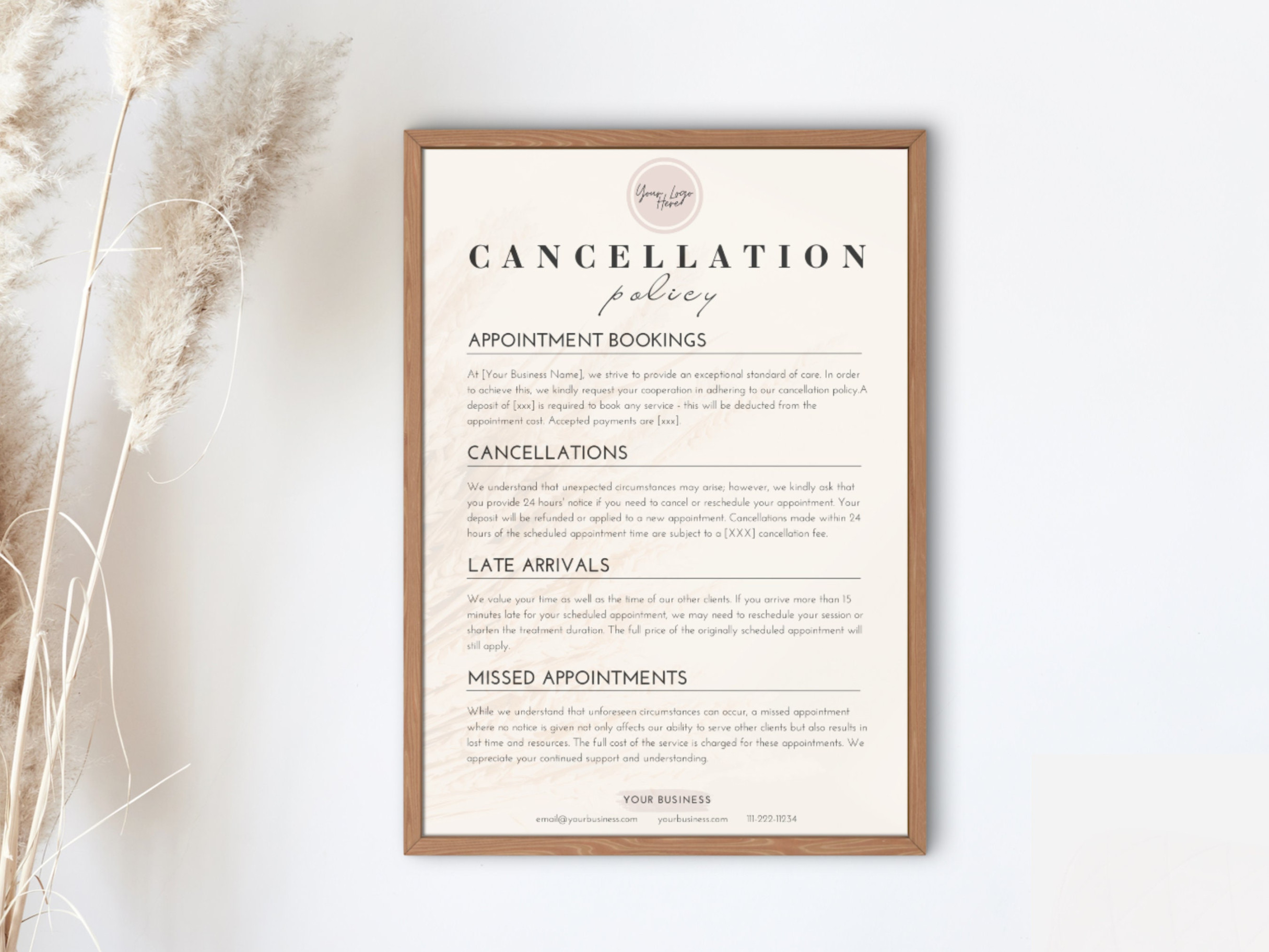 Editable Salon Cancellation Policy Form, Printable Esthetician