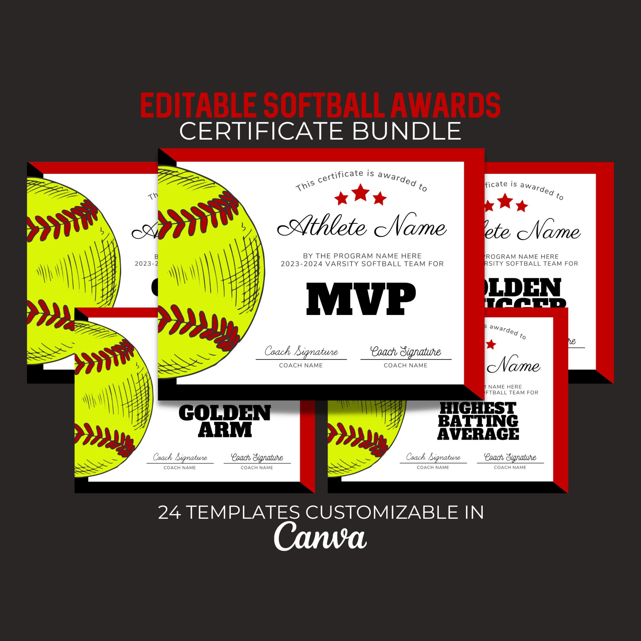 Editable Softball Awards Printable, Softball Team Certificate Bundle