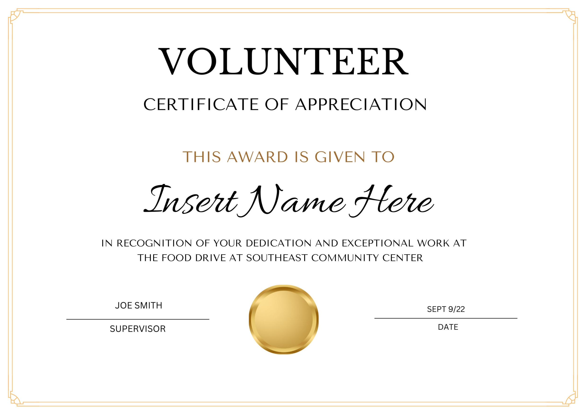 Editable Volunteer Certificate of Completion, Training Certificate