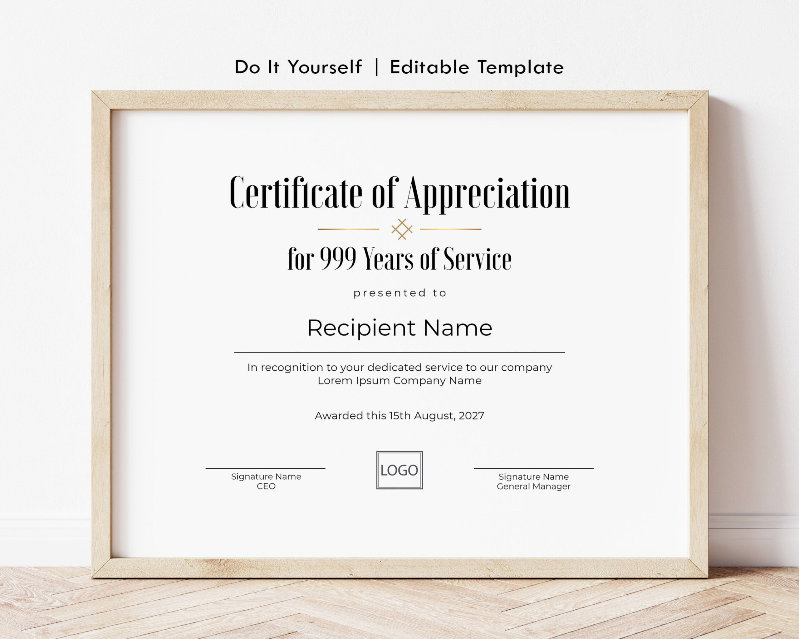 Editable Years of Service Certificate of Appreciation Template