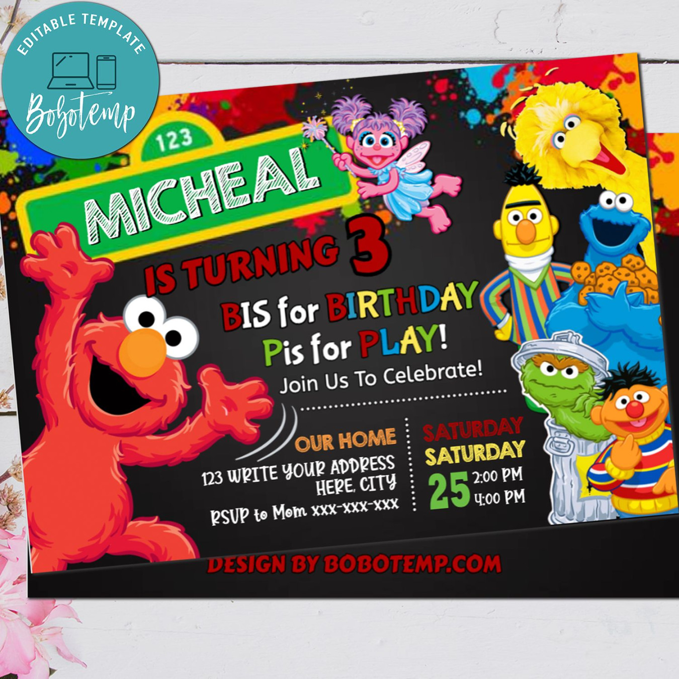 Elmo Birthday Invitation Printed Sesame Street Invite Printable